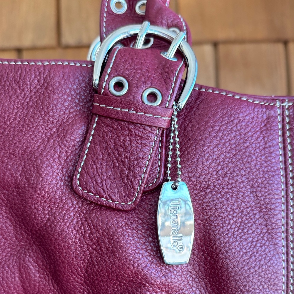 Tignanello Burgundy Leather Shoulder Tote with Silver Hardware - Picture 2 of 8